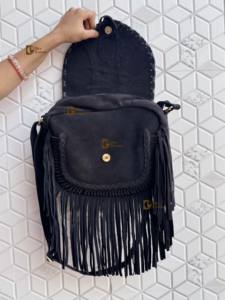 Bolso de Mano con Flecos de Cuero Vacuno Auténtico, Bolso Bandolera con Piedra Turquesa, Estilo Bohemio Gitano Vintage, Hecho a Mano, Nuevo Diseño, Multiusos, Elegante - Product Image 5