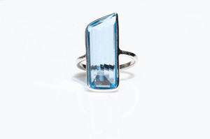 Natural Swiss Blue Topaz <b>Statement</b> <b>Ring</b> 925 Sterling Silver Handcrafted Long Trapezoid Cut Gemstone Modern Minimalist Jewelry - Product Image 5