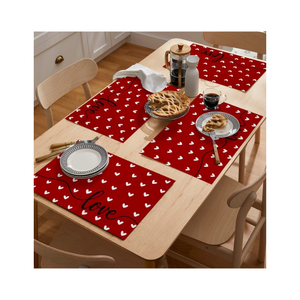 Red Heart Pattern Placemats Rectangle Textile Table Mats OEKO-TEX STANDARD 100 Certified Washable Classic Style for Home Use - Product Image 1