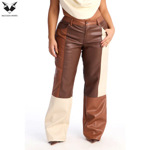 Pantalon femme en cuir PU marron tendance streetwear, taille haute, coupe droite, écologique, automne-hiver - Product Image 4