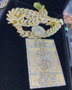Colgante de Lujo con Medallón de Dólar Grande Cee Iced Out, Moissanita VVS, Cadena Cubana de Oro, Joyería Hip Hop, Ícono - Product Image 2