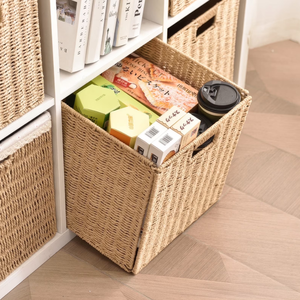 Square Natural <b>Seagrass</b> <b>Storage</b> <b>Basket</b> With Handles Rustic Style Multi-Purpose Organizer - Product Image 4