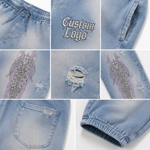 Men Acid Wash Style Graphic Jogger Pants Midweight Cotton Distressed Sweatpants Silk Screen Printed Streetwear Relaxed Fit - Product Image 4