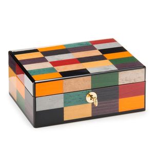 Modern Rectangular Wooden Resin Jewelry Box with Colorful Checkered Lacquer Design for Bedroom Storage - Product Image 4