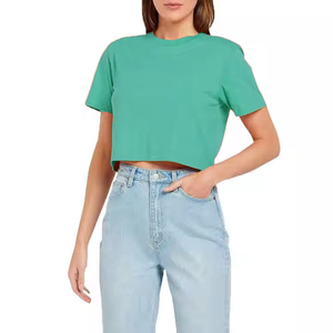Manufacture & Supplier Women Crop <b>Top</b> T-Shirt Solid Color Short Sleeve New Arrival Crew Neck Slim Fit Women T-Shirt - Product Image 3