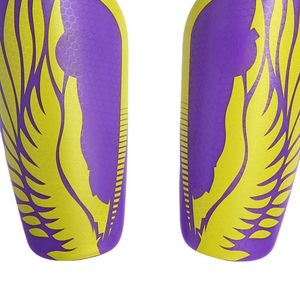 Protège-tibias de sport à motif flamme jaune et violet, impression par sublimation, matériau PP, équipement de protection pour adultes - Product Image 1
