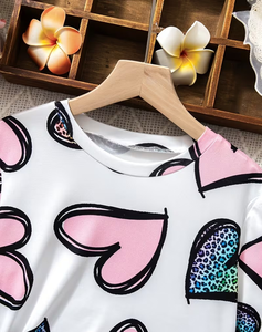Girls 2Pcs Set Short Sleeve Floral Print Top Pink Shorts Comfortable Casual Wear Medium Stretch Breathable - Product Image 3