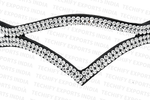 Diadema de Cuero Negro para Caballo con Cristales de Imitación en Forma de V y Diseño de Doble Onda - Product Image 4