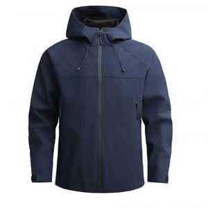 Veste softshell coupe-vent à capuche pour homme, coupe classique, fermeture éclair, couleur unie, polyester, vêtements décontractés d'automne pour l'extérieur - Product Image 3