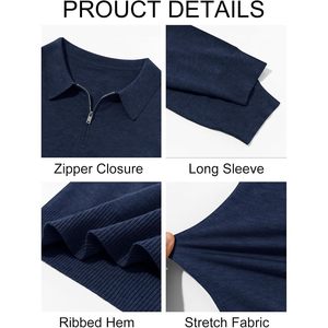 2025 hommes coupe ajustée tricot pour Polo à manches longues quart fermeture éclair pull motif décoration décontracté Golf pull pour l'automne - Product Image 5