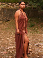 Robe Maxi Devi, robe Maxi Boho pour femme, robe d'été à imprimé ethnique Handblock, robe à col licou sans manches, caftan, bohème