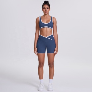 2026 custom Scoop Neck Racerback <b>Crop</b> <b>Top</b> High Waist Shorts 2 Piece Set Seamless Solid Color Yoga Wear Four-Way Stretch - Product Image 5