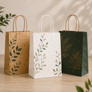 Mini Gift Bag White Kraft <b>Paper</b> Twisted Handles <b>Leaf</b> Pattern Eco-Friendly Classic Style Offset Printing Hand Length Self - Product Image 2