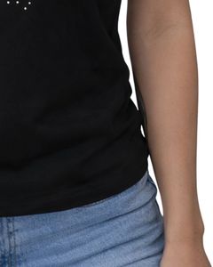 T-shirt en coton noir pour femmes avec motif cœur en strass, manches courtes, décontracté, tendance, impression de logo personnalisé, tee-shirt d'été pour femmes - Product Image 6