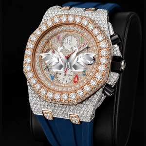 Excellent Quality Full Iced Out Moissanite Diamond Watch Luxury Hip Hop Wristwatch with Quartz Movement for Men for Sale - Product Image 1