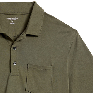 Polo à manches courtes pour homme, vert olive, avec poche poitrine, style décontracté, tissu Oxford en coton, respirant, coupe classique - Product Image 5