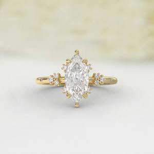 Bague romantique en or massif 14 carats avec diamant de laboratoire taille marquise de 2,00 carats, bijou raffiné, cadeau pour les amoureux, charmes - Product Image 1