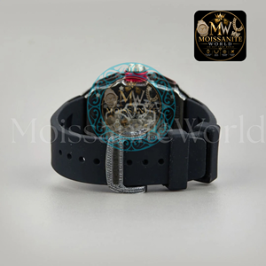 Premium <b>Black</b> Band Square Shaped Dial Moissanite Quartz <b>Watch</b> with Multiple Diamonds with Certified VVS Clarity Premium Diamond - Product Image 2