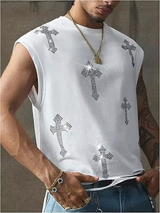 Custom Logo <b>Rhinestone</b> Print Sleeveless Men's Gym Tank <b>Top</b> 100% Polyester Quick Dry Breathable Fitness and Training Shirts - Product Image 4