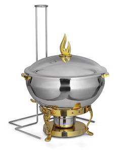 Copper Plated Round <b>Chafing</b> Dish Brass Legs Flame Knob Cover <b>Fuel</b> Holder Stand Lid Rack Buffet Server Pot - Product Image 3