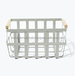 Household Iron Metal Wire Fruit Storage <b>Baskets</b> Kitchen Wire <b>Baskets</b> with <b>Wooden</b> Handles - Product Image 4