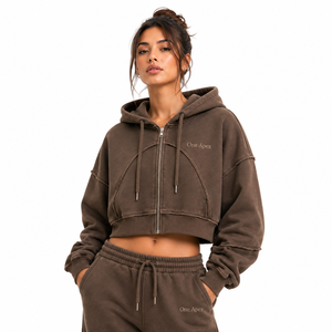 ONE APEX Women's Oversized Regular <b>Zip</b> Hoodie Premium Heavyweight Cotton Washed Streetwear Lined Winter Breathable - Product Image 5