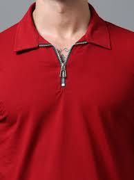 Polo pour hommes à demi-zip, respirant, tricoté, uni, rouge, manches courtes, haute qualité, 100% coton, technique, vente en gros - Product Image 5