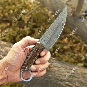 Couteau à pointe tombante en acier Damas OEM, vente en gros, lame pleine, avec trou pour le pouce, poignée ergonomique, pour la chasse, le camping, la survie tactique - Product Image 3