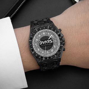 Reloj de Lujo Totalmente Negro con Incrustaciones de Cristales para Hombre, con Esfera de Números Árabes, Reloj de Pulsera de Moda Hip Hop con Incrustaciones de Cristales, Cuarzo - Product Image 4