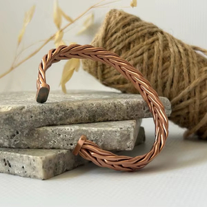 Adjustable Magnetic <b>Copper</b> Alloy Bracelet for Men & Women Hammered Rustic Classic <b>Bangle</b> Waterproof Jewelry Gift - Product Image 1