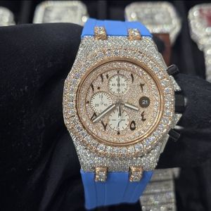 Montre de luxe pour homme personnalisée avec moissanite, mouvement mécanique, chronographe étanche, cadran en verre cristal - Product Image 1