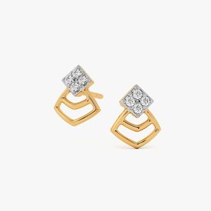 Boucles d'oreilles clous carrées en or jaune avec diamants de laboratoire en grappe Chevron - Product Image 1