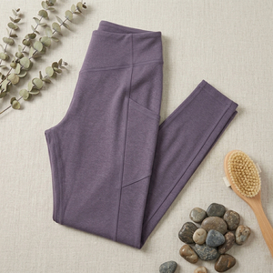 Premium Quality Dusty Purple Sport <b>Leggings</b> <b>Pocket</b> High Waist Full Length Knitted Spandex Polyester Breathable Quick Dry Women's - Product Image 5