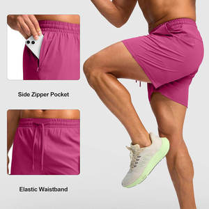 New Custom Solid Casual Lined Double <b>Layer</b> Pockets Quick Dry Athletic Jogger Sports Workout 2 in 1 Men Gym Shorts - Product Image 3