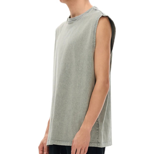 Men's Vintage <b>Distressed</b> 230 GSM Pure Cotton Sleeveless T-shirt Vest for Men Summer Solid Color Washed tank <b>Top</b> - Product Image 2
