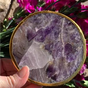 Posavasos de Cristal de Amatista Chevron Natural, Pulido a Mano, Rebanada de Piedra Preciosa Morada, Decoración para el Hogar, Meditación, Reiki, Energía de Chakras - Product Image 2