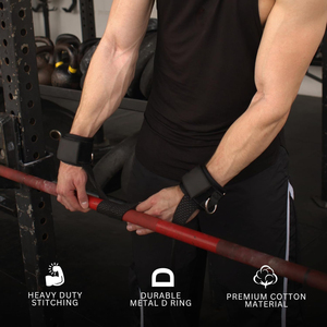 สายรัดข้อมือยกน้ำหนักแบบกำหนดเองได้พร้อมโลโก้และห่วงรูปตัว D สำหรับการฝึกเดดลิฟท์ในฟิตเนส - Product Image 5