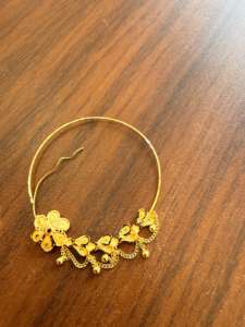 Anneau de nez en or massif 22 carats, bijou de mariage traditionnel indien, design Nath motif paon floral émaillé, grande taille, fil de piercing - Product Image 4