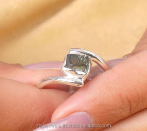 Minimalist Moldavite Twist <b>Band</b> <b>Ring</b> Sterling <b>Silver</b> Handmade Wrap <b>Ring</b> Raw Rough Crystal Stone <b>Ring</b> - Product Image 3