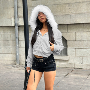INS Style <b>Y2K</b> <b>Streetwear</b> Fleece Hooded Zip Hoodie Women Slim Fit High Street Chic Polyester/Cotton Quick Dry Sweatshirt - Product Image 3