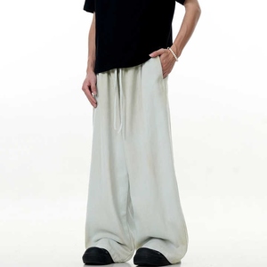 Pantalones Anchos para Hombre, Cintura Elástica con Cordón, Casuales, Transpirables, Ligeros, de Algodón para Verano, con Bolsillos Laterales - Product Image 1