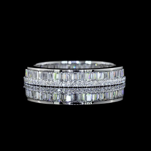 Bague de fiançailles et de mariage multi-rangs en diamants de laboratoire taille baguette et taille ronde en or 10K/14K/18K ou argent 925/935 plaqué rhodium - Product Image 1