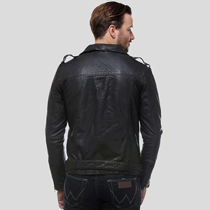 Chaqueta de Motociclista de Cuero Genuino Negro para Hombre, Chaqueta de Moto con Cierre Asimétrico, Corte Ajustado, Abrigo de Piel de Vacuno Genuina con Cinturón en la Cintura - Product Image 3