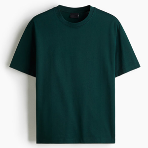 T-shirt en coton vert foncé pour homme, coupe classique, col rond, manches courtes, décontracté, en jersey tricoté, couleur unie, design vierge, vente en gros - Product Image 1