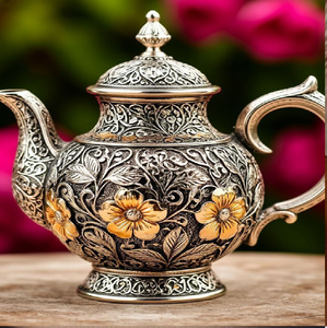 Juego de tetera y taza de lujo chapado en oro con un intrincado diseño floral, disponible a precios de mayorista. - Product Image 5