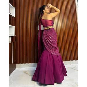 Hermoso Lehenga Saree Listo para Usar, Tela de Chifón con Cintura Natural para un Look Festivo - Product Image 3