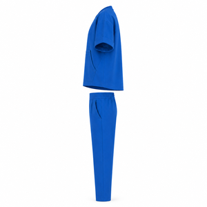 Ensemble de tenue médicale unisexe haut de gamme en mélange de coton extensible tissé, comprenant une tunique utilitaire à col et un pantalon décontracté, uniforme vétérinaire - Product Image 5