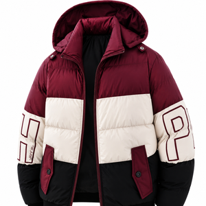 Mens Winter Color Block <b>Zip</b>-<b>Up</b> Puffer <b>Jacket</b> Canvas Plain Dyed Stand Outdoor Windproof Breathable Eco-Friendly Anti-Bacterial - Product Image 1