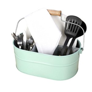 Organizador de utensilios de cocina de metal galvanizado premium con asa de madera para encimera y mesa de comedor - Product Image 6