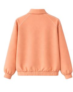 Ensemble de survêtement pour femme personnalisé couleur pêche, veste zippée et pantalon de jogging, tenue de sport décontractée deux pièces avec bordure contrastante blanche - Product Image 3